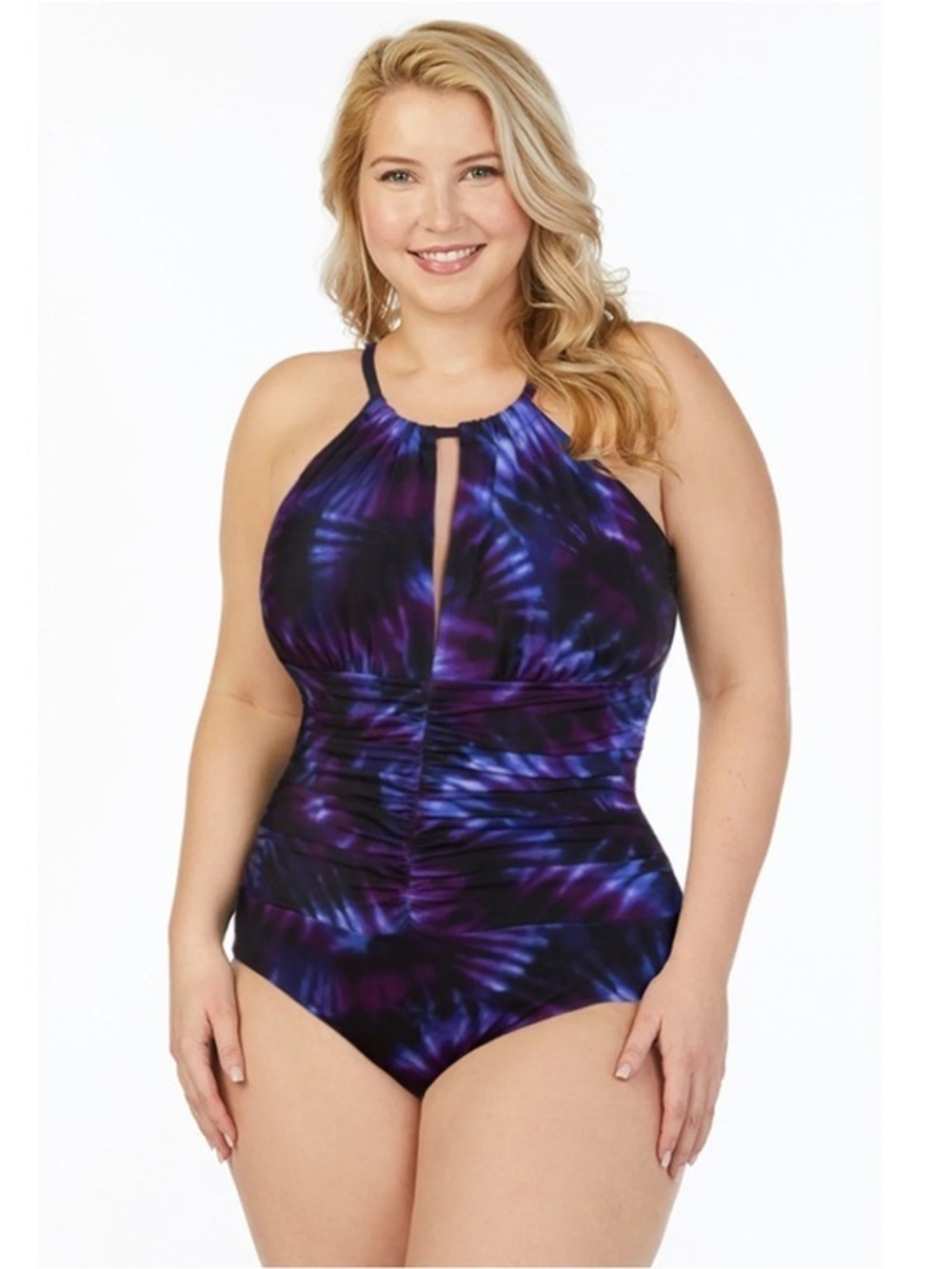 MagicSuit Katrina Purple Blue Tie Dye one Piece Swimsuit Tummy Control 12 NWT